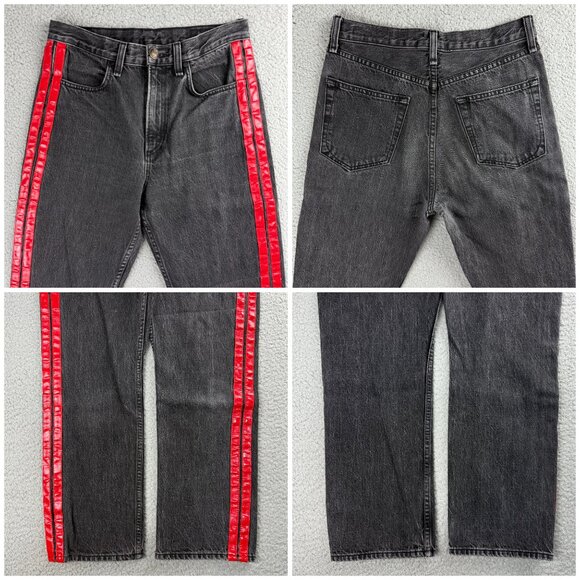 Rag & Bone Jeans Women 27 Pant Black Red Racer Stripe Ankle Straight Faded Denim - Picture 6 of 8